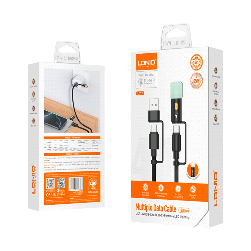 CABLE LDNIO LC17 1.2M 4EN1 TC-USB + TC-LED