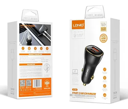 CARGADOR VEH. LDNIO C103 60W 2P PD+USB + cab TC-IPH